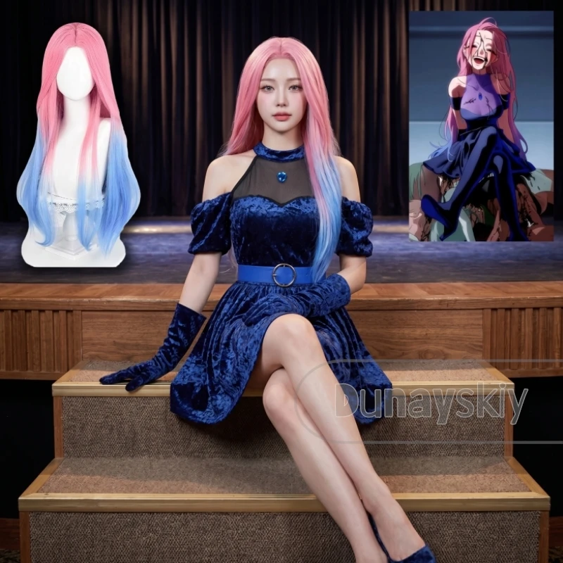 Disfraz de Cosplay Alien Stage Mizi, Vestido de Terciopelo con Hombros Descubiertos, Cuello Halter, Panel de Malla Transparente, Broche de Gema, Cinturón Azul con Hebilla