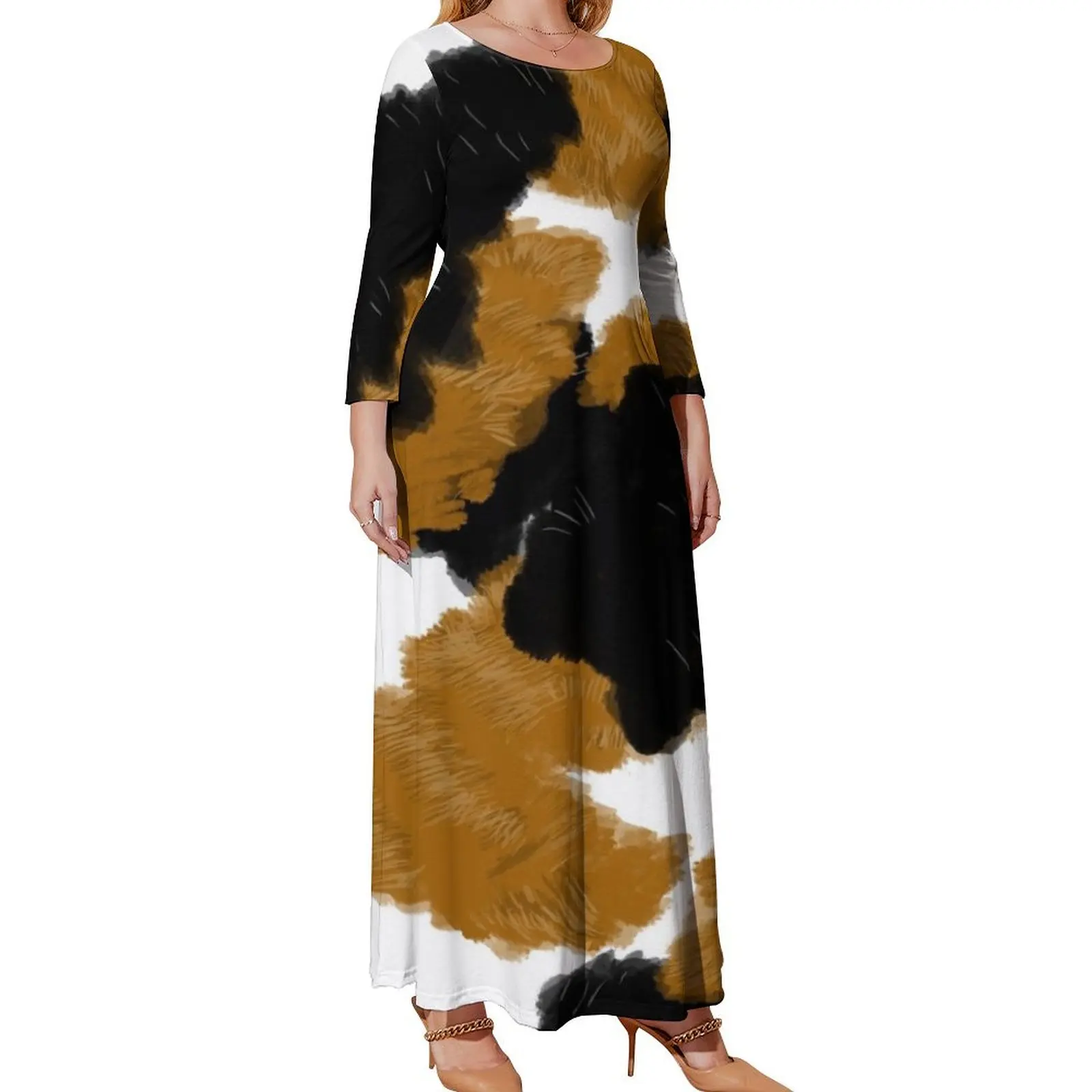 

Calico Cat Fur Print Long Sleeved Dress women long dresses Dresses gala clothes for women