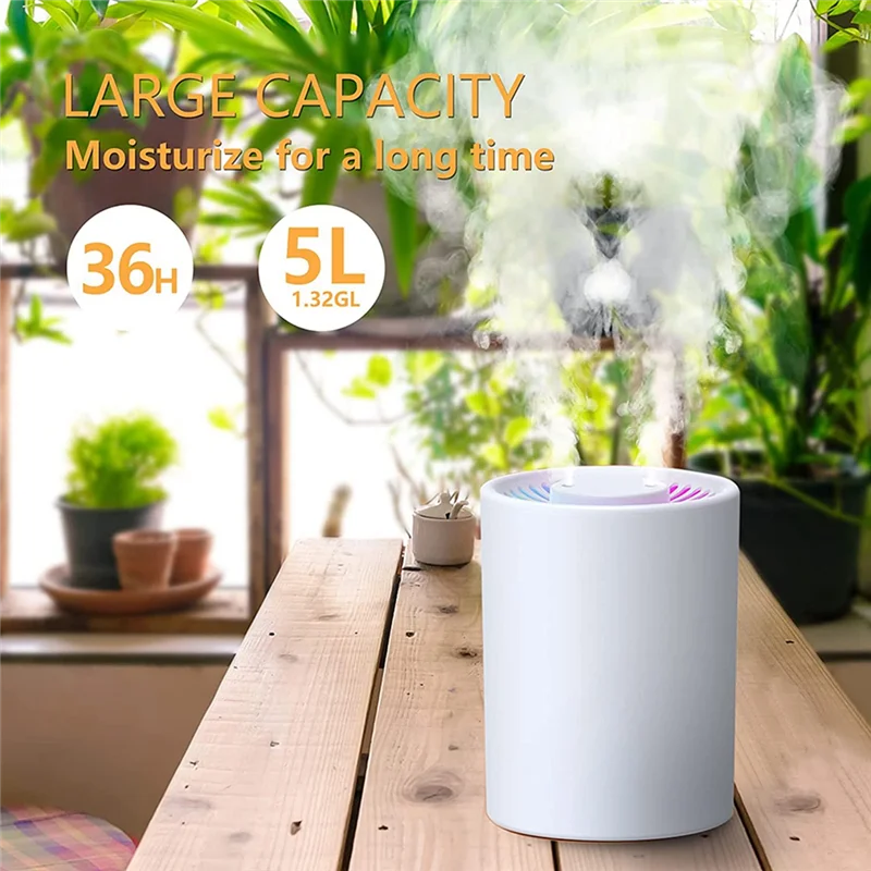 A40Z-Humidifiers For Home Bedroom Large Room,5L Large Capacity,Whisper-Quiet Operation,Easy To Clean,7 Colors LED Light