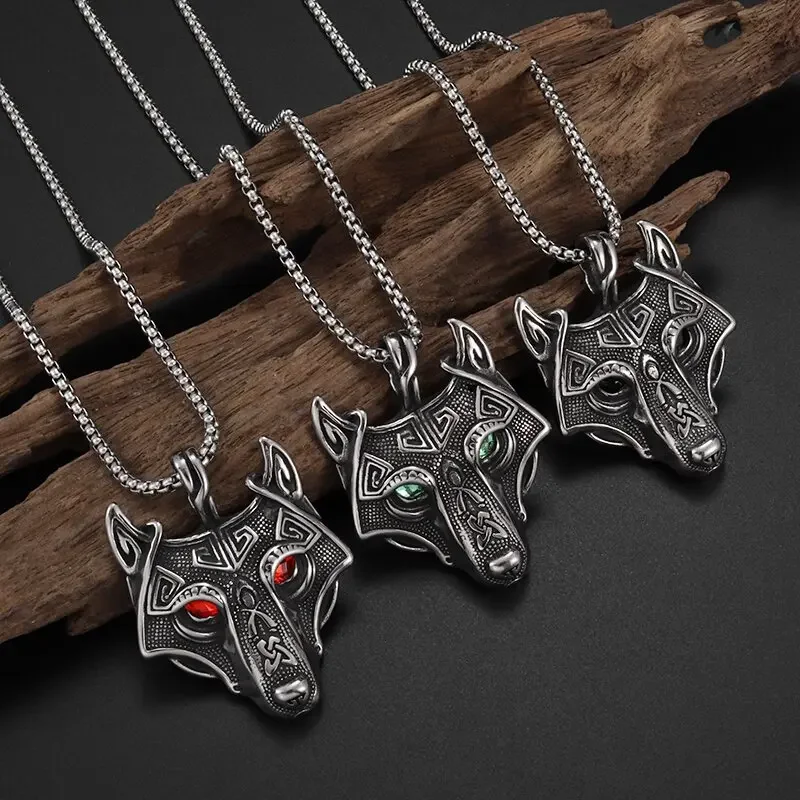 Vintage Norse Wolf Fenrir Pendant Necklace Punk Celtic Wolf Rock Animal Jewelry Men's Pendant