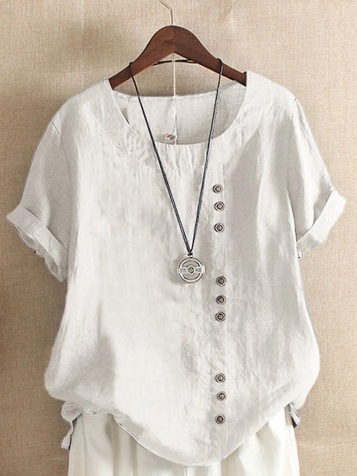 

High-End Linen Cotton ort Sve T-irt Women's Summer Large Size Mom Thin irt Silk Top Faionable Small irt