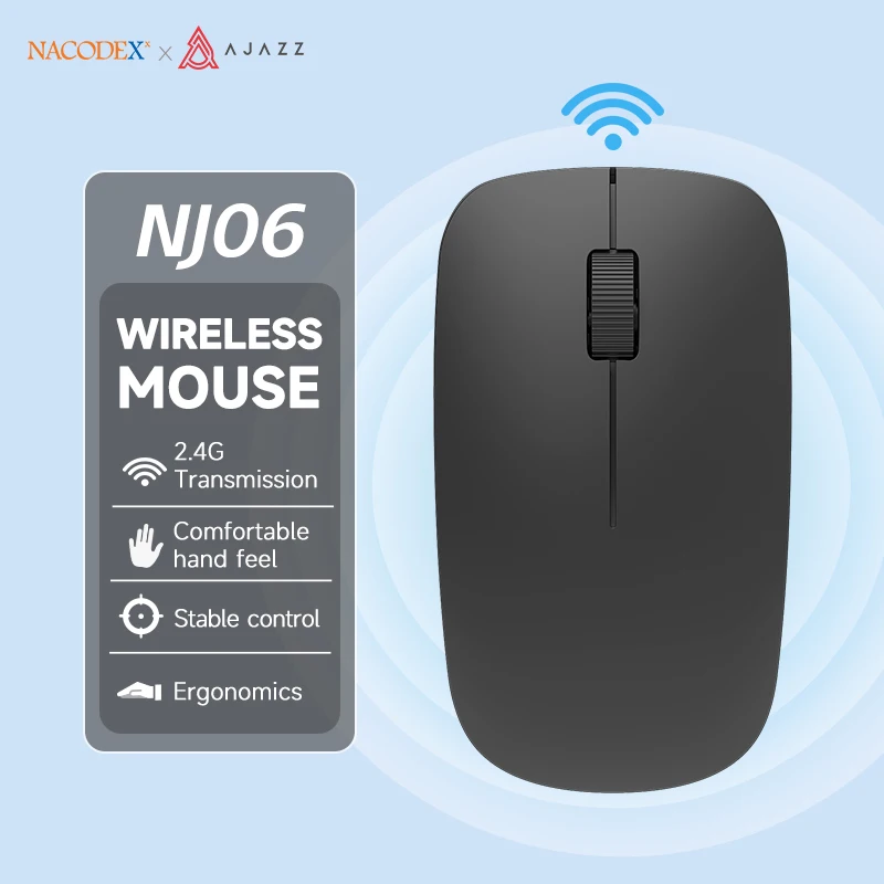

AJAZZ NJ06 Wireless Optical Mouse 2.4G 1000DPI Silky Touch compact portable Ergonomic Macro Gaming Mouse For PC Laptop black