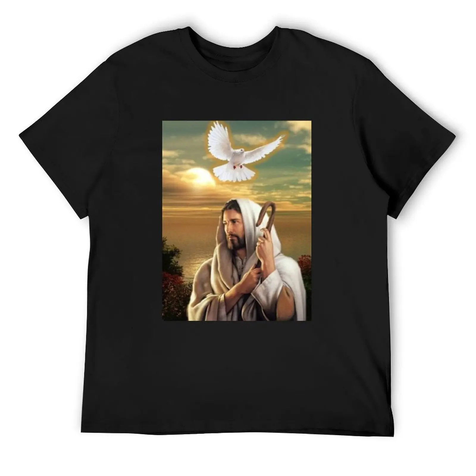 Jesus Christ sunset with White Dove T-Shirt summer top cute clothes mens workout shirts