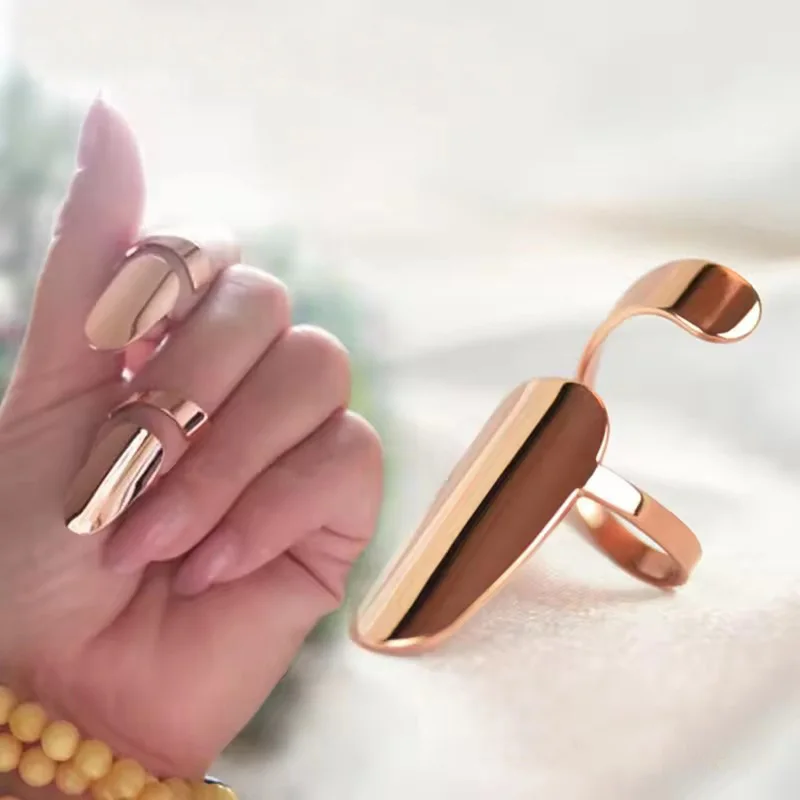Open Fingernail Ring Knuckle Armor Thumb Tip Ring Punk Gothic Metallic Copper Nail Cap Cover Art Protective Makeup Party Claw