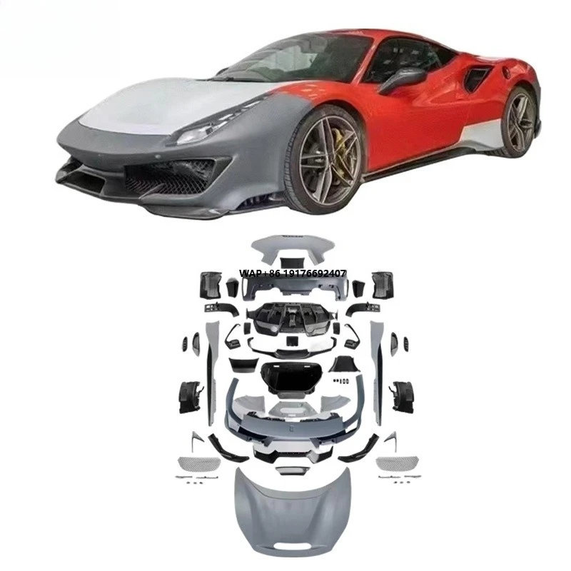 For 488 Pista Style Body Kit Carbon Fiber & PP Upgrade Bumper Hood Grille Rear Diffuser Side Skirt Rear Spoiler Full Kit