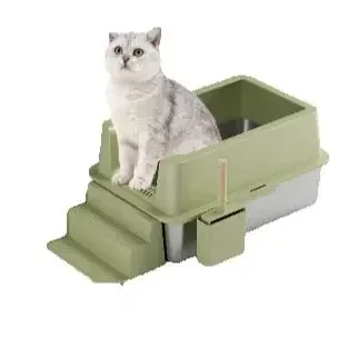 Large Space Stainless Steel Cat Litter Box Easy To Clean Widened Thickened To Prevent Splashing Semi Enclosed Cat Litter Box