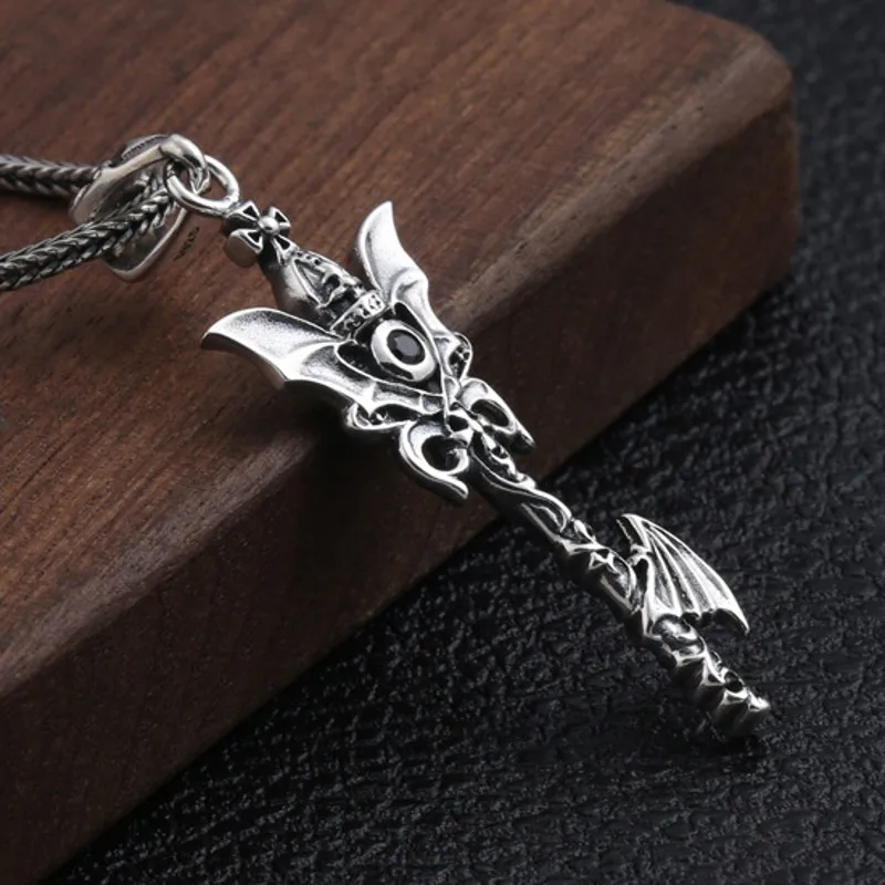 BOCAI NEW S925 Sterling Silver Vintage Personalized Fashion Divine Axe Staff Pendant  Gift for Men and Women