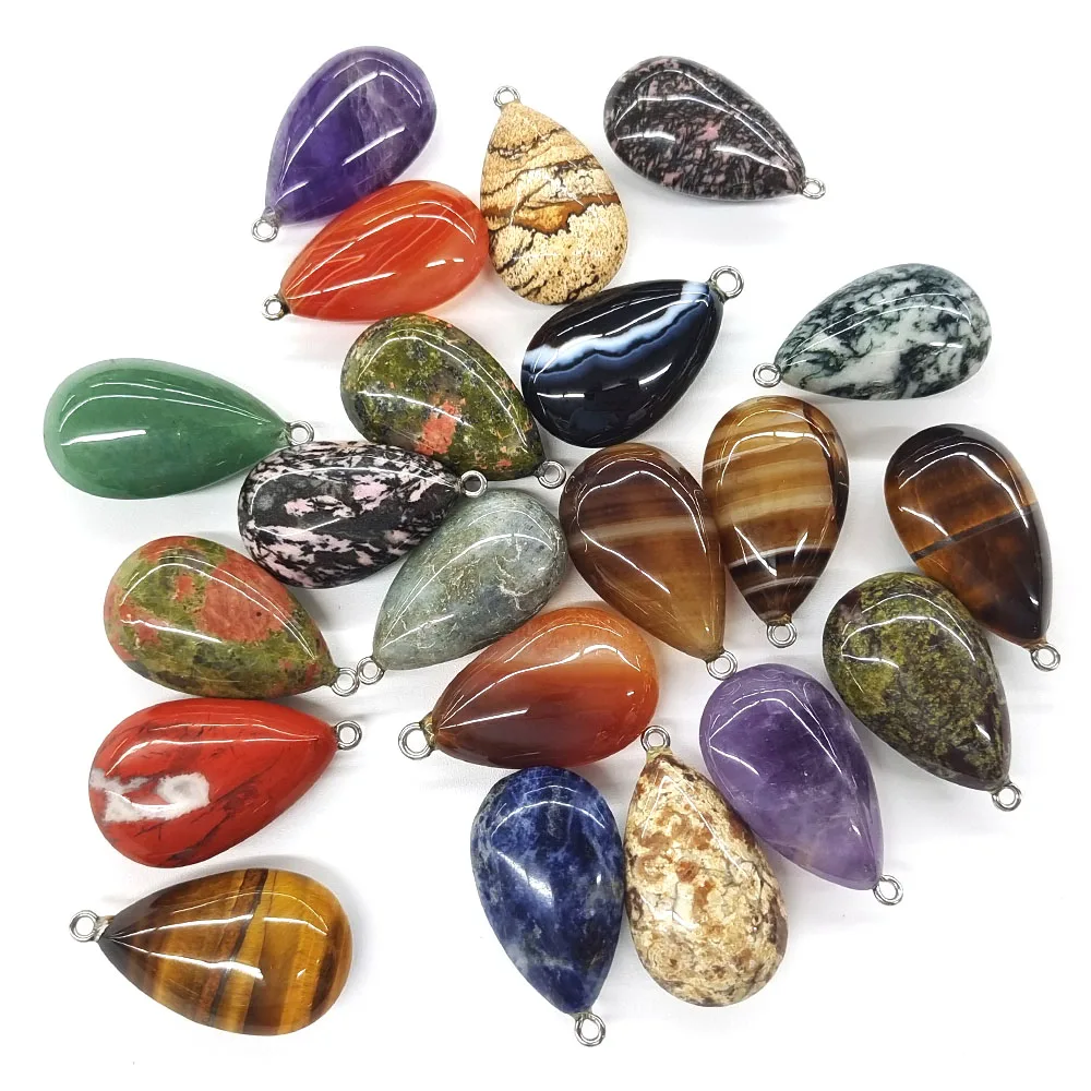 30mm Water Drop Stone Pendant Natural ReikiHealing Gemstone Crystals for DIY Men Women Jewelry Gifts Making Necklace Accessories