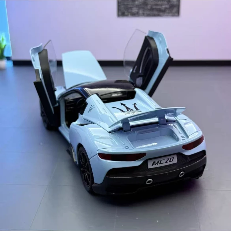 1:24 마세라티 MC20 스포츠카 고시뮬레이션 다이캐스트 금속 합금 자동차 모델 사운드 라이트 후진 수집 어린이 장난감 선물
