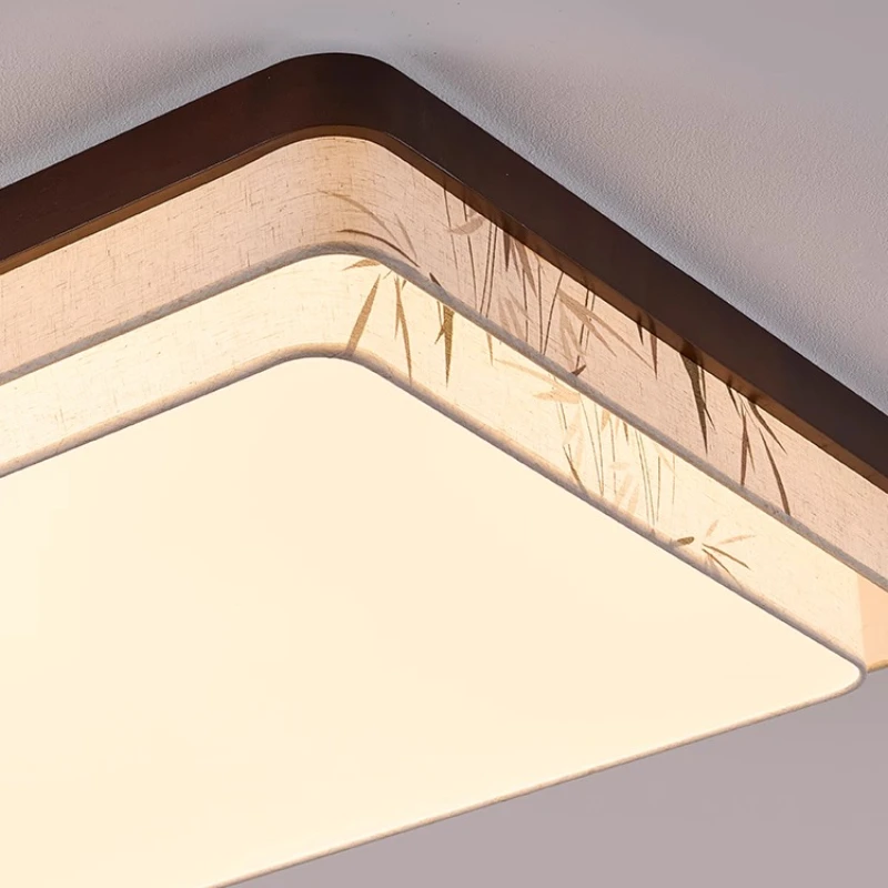 الرجعية الاستدارة/مربع طبقة مزدوجة الطباعة النسيج LED أضواء السقف غرفة المعيشة غرفة نوم دراسة فندق قاعدة خشبية مصابيح معلقة #4