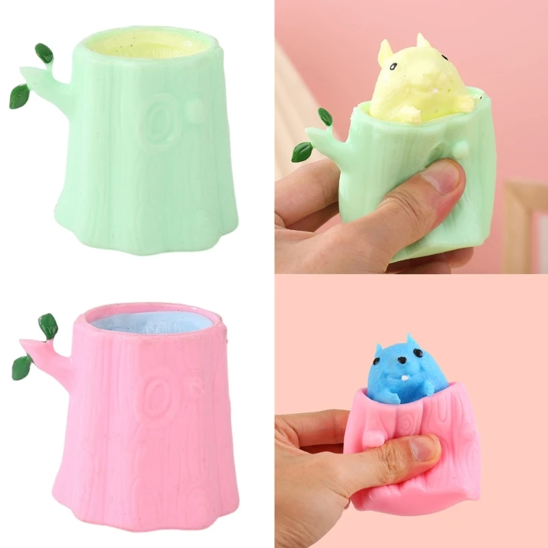 Squeeze Squirrels Stumps Stress Relief Toy Kids Cartoon Squeezable Toy Pinch Cup Toy Decompression Toy for Autisms P31B