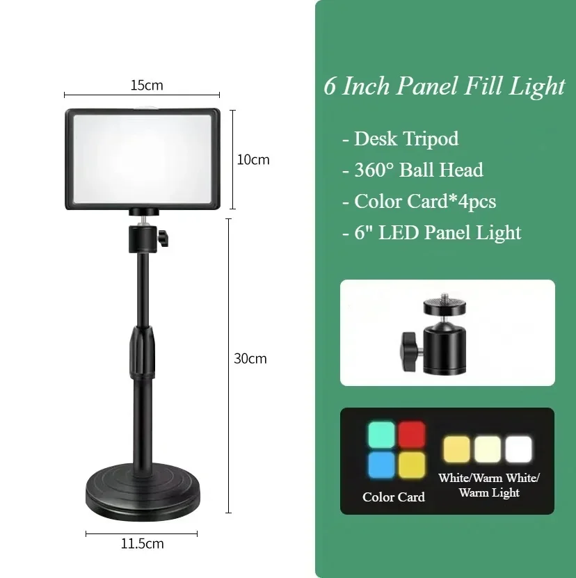 6 Inch LED Photography Video Light Panel Lighting Photo Studio Lamp Kit With Tripod Stand RGB Filters For Shoot Live Streaming