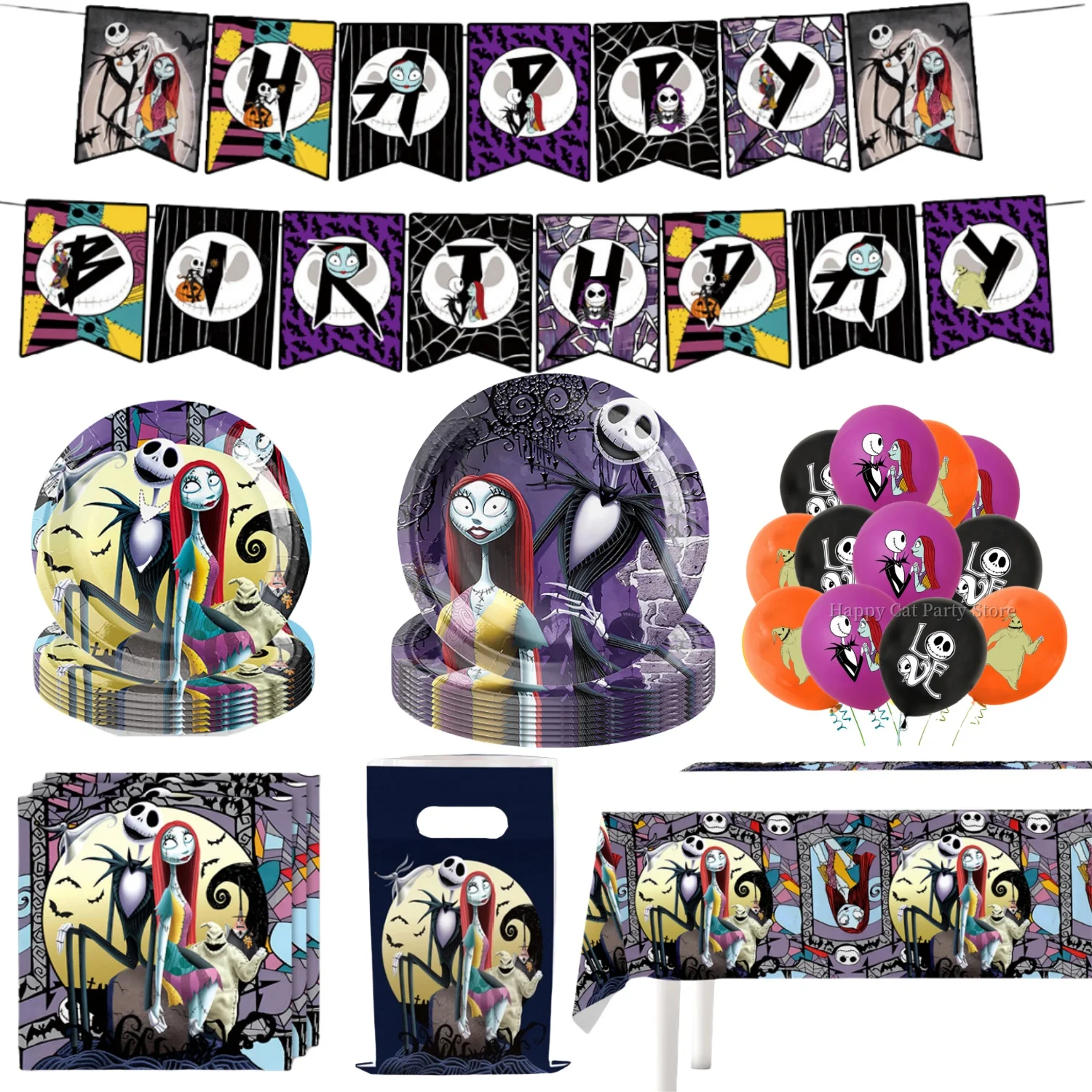 

Nightmare before christmas Birthday Party Decor Kids Disposable Tablecloth Plate Cup balloons Gift Bag Christmas Party Supplies