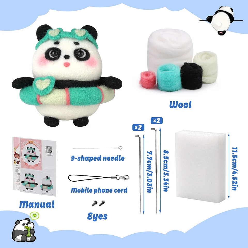 Panda Needle Felting Set, Felting Wool Set with Felting Tool and Instruction, for Starter for Needle Felting Craft Project