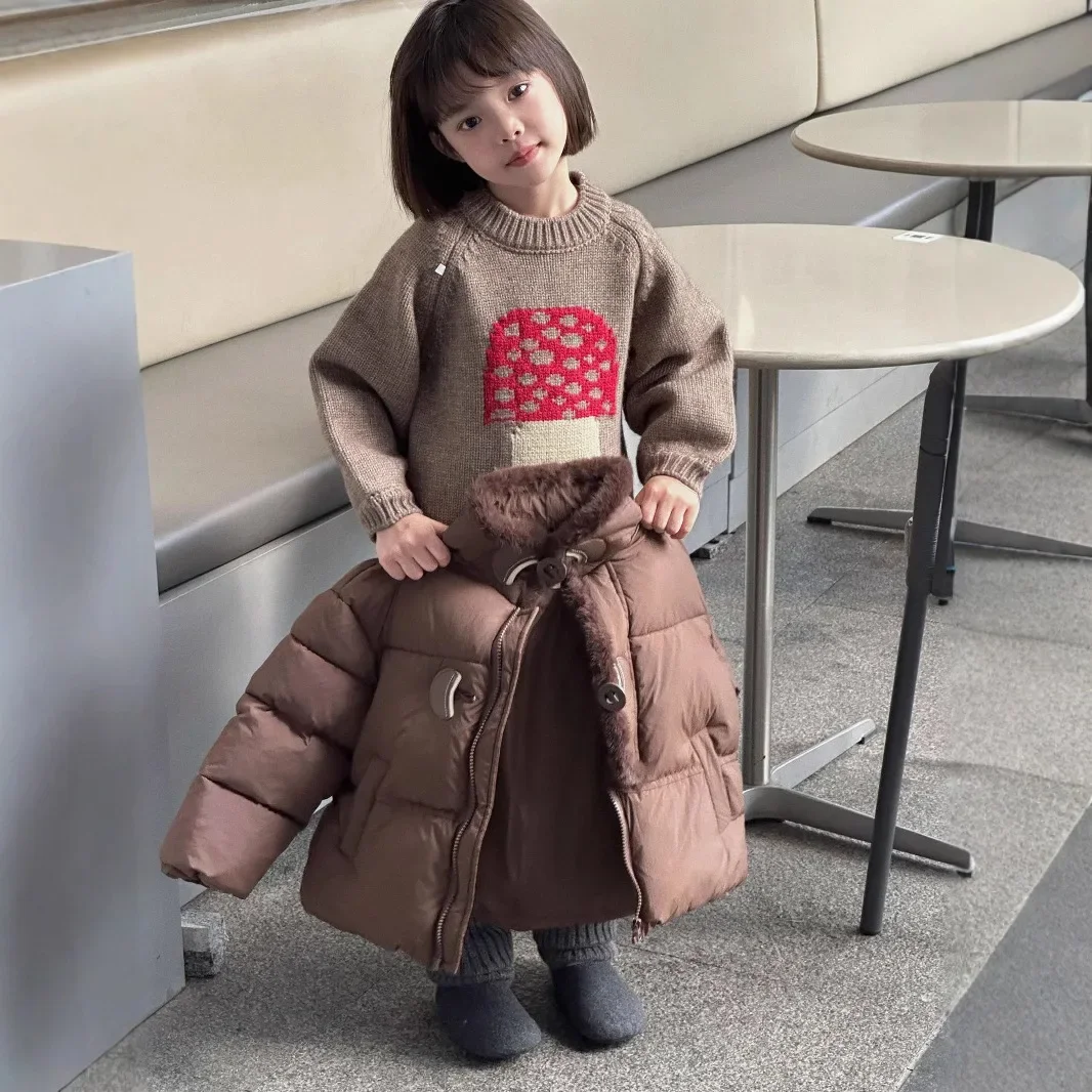 Girls Sweater 2024 Winter New Childrens Wear Korean Style Girl Baby Cartoon Mushroom Long-sleeved Sweater Casual Simple Daily