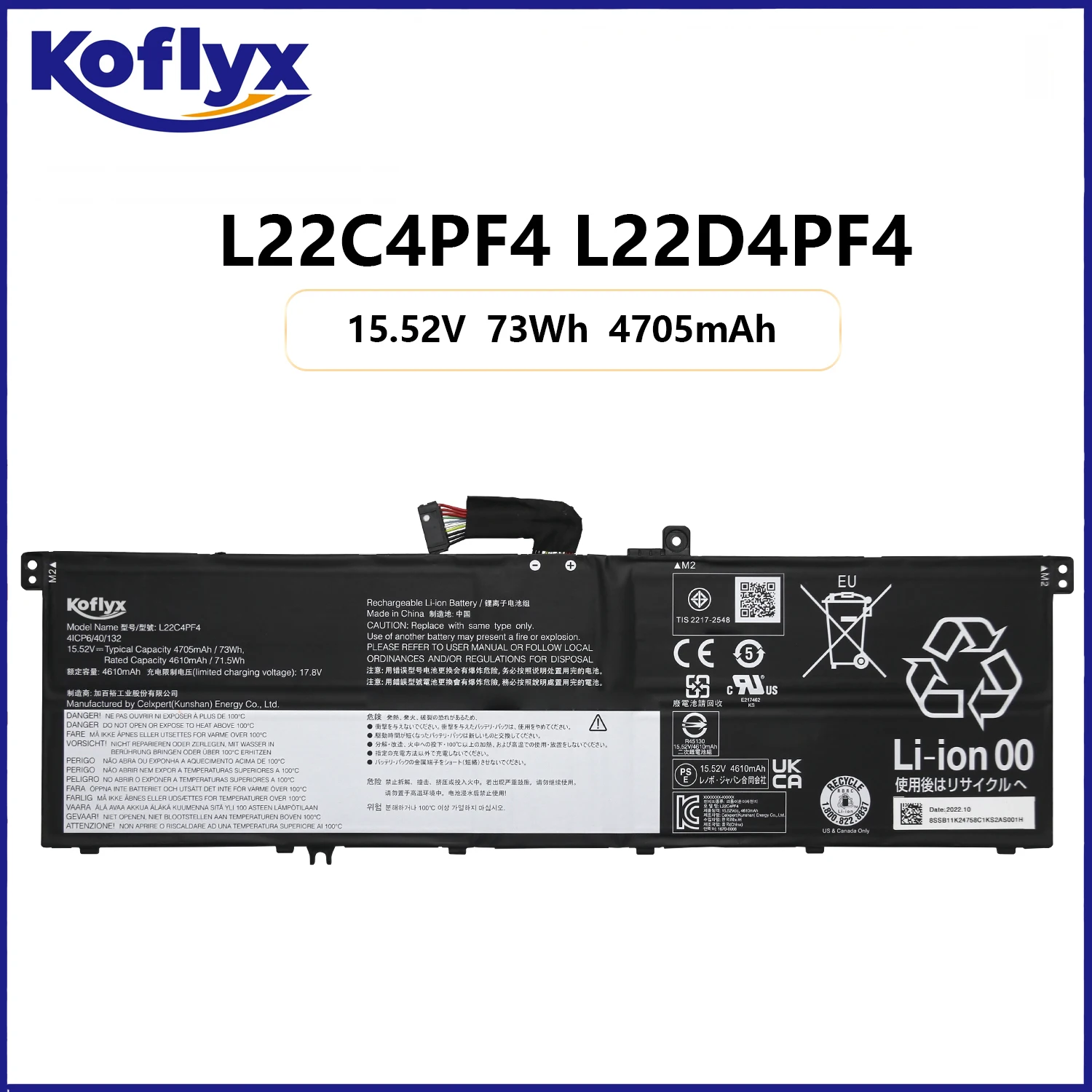 

Новый аккумулятор Koflyx для ноутбука Lenovo IdeaPad Yoga Pro 7 14IRH8 14APH8 14ARP8 14IMH9 L22C4PF4 L22D4PF4 L22M4PF4
