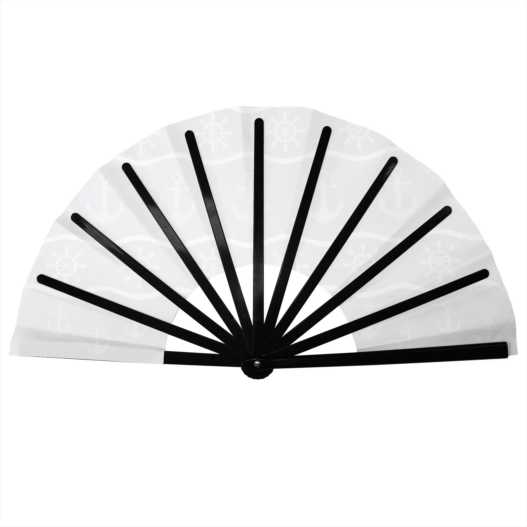 Nautical Striped  Traditional Folding Fan Oriental Art Anchor Ship Wheel Wave High-Quality Fans Gift Classic Decorative Hand Fan