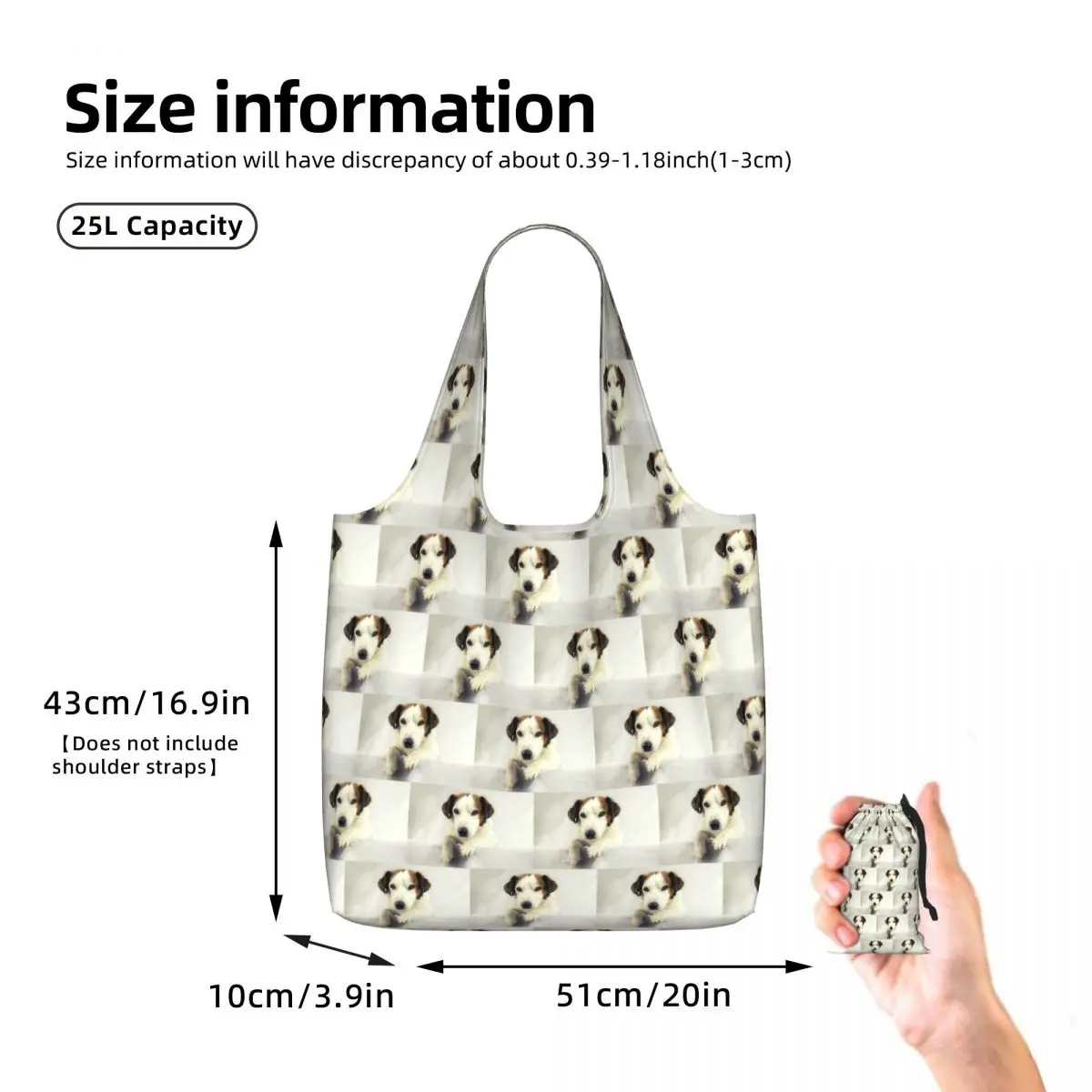 Dog Jack Russell Terrier Photo Shopping Tote Bag Canvas Large Capacity Shoulder Bags Shopper Grocery Handbag for Women