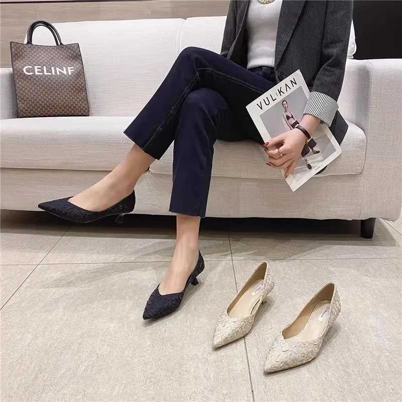 

High Quality Korean Style Women's High Heel Pumps Fretwork Upper Elegant Pointed Toe Women Shoes Office Wedding Banquet Pumps