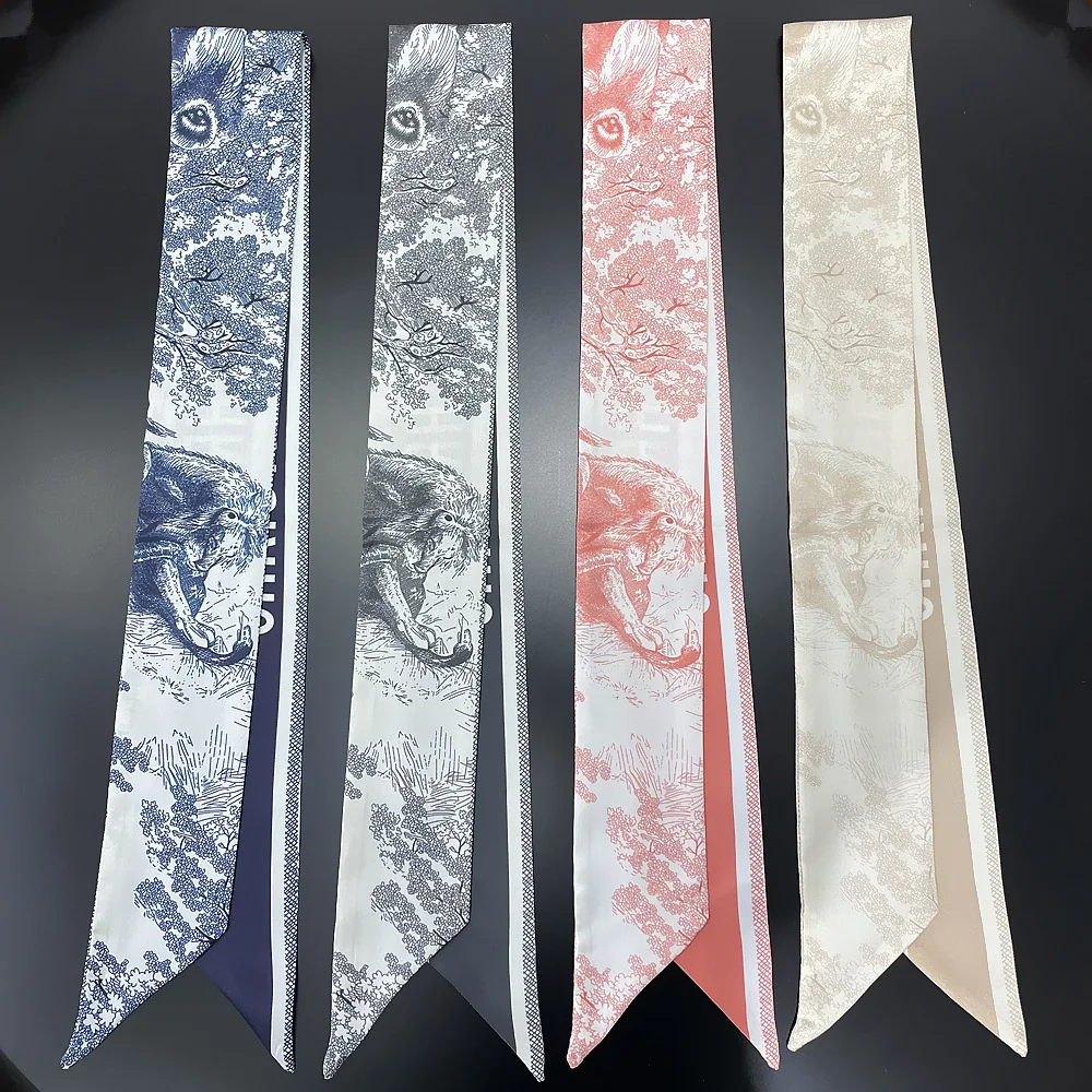 

High-Grade Print Silk Scarf Hair Band Ribbon Tied-up Luxury Small Hair Scarves Brand Satin Ribbon Hair Accessories