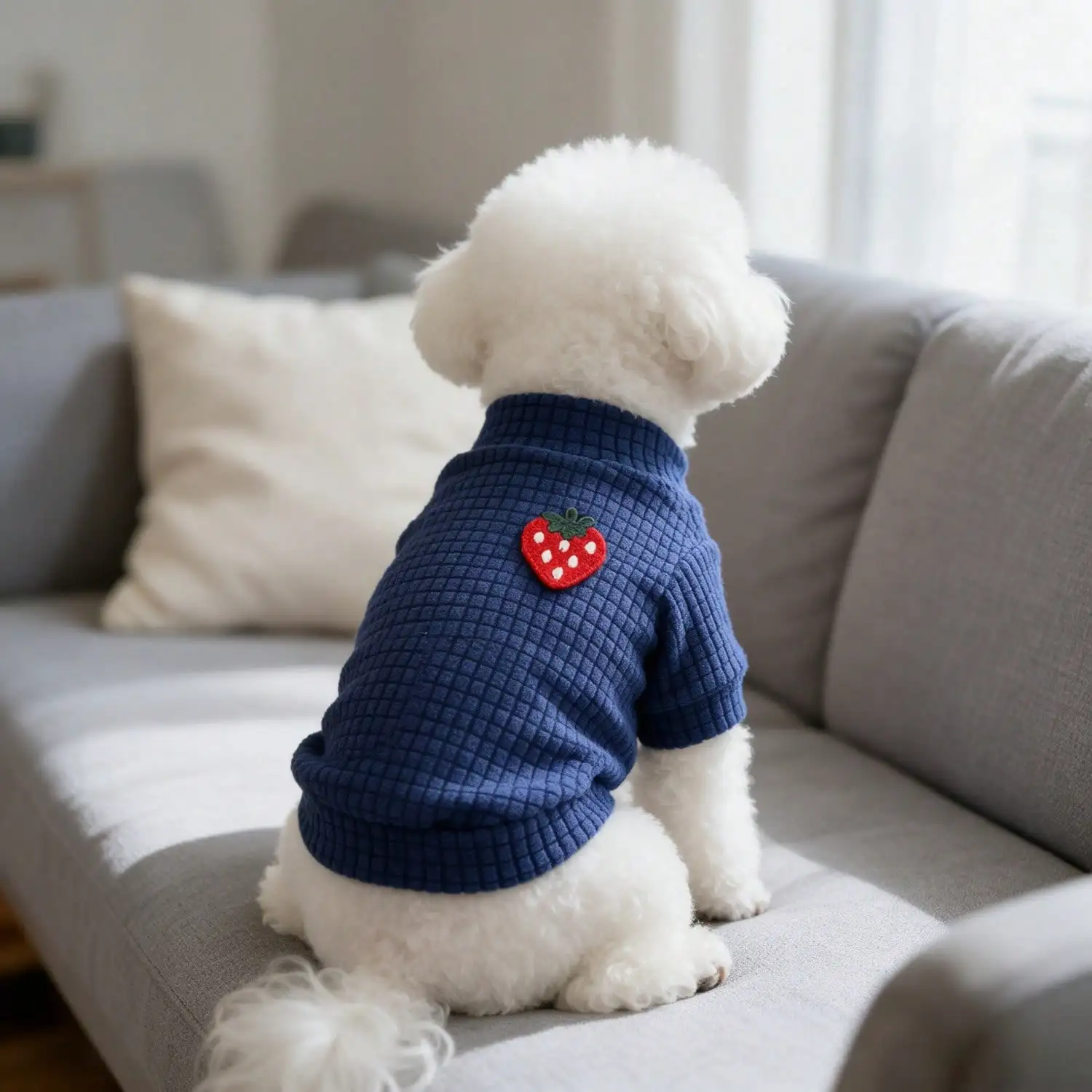 1 Stück Erdbeer-Stickerei Waffelstrick T-Shirt für Haustiere/Hunde – Detail 3