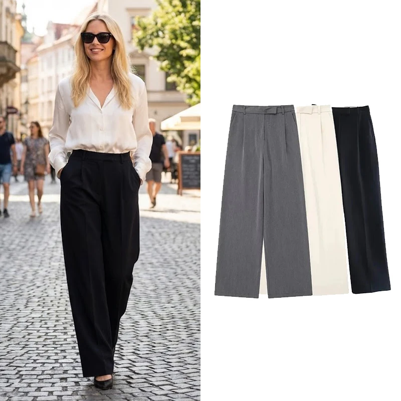 Willshela Women Fashion Solid Front Zipper Straight Pants Vintage High Waist Full Length Female Chic Lady Trousers