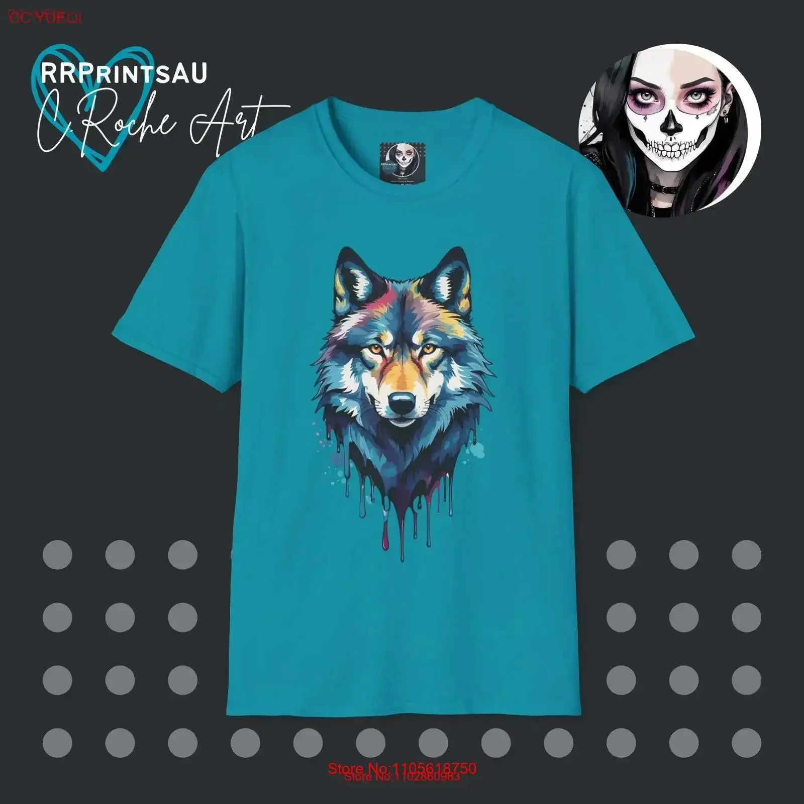 T-shirt C Roche Softstyle Wolf vintage délavé, élégant, mode décontractée, confortable, streetwear, haut pour tous les jours, unisexe