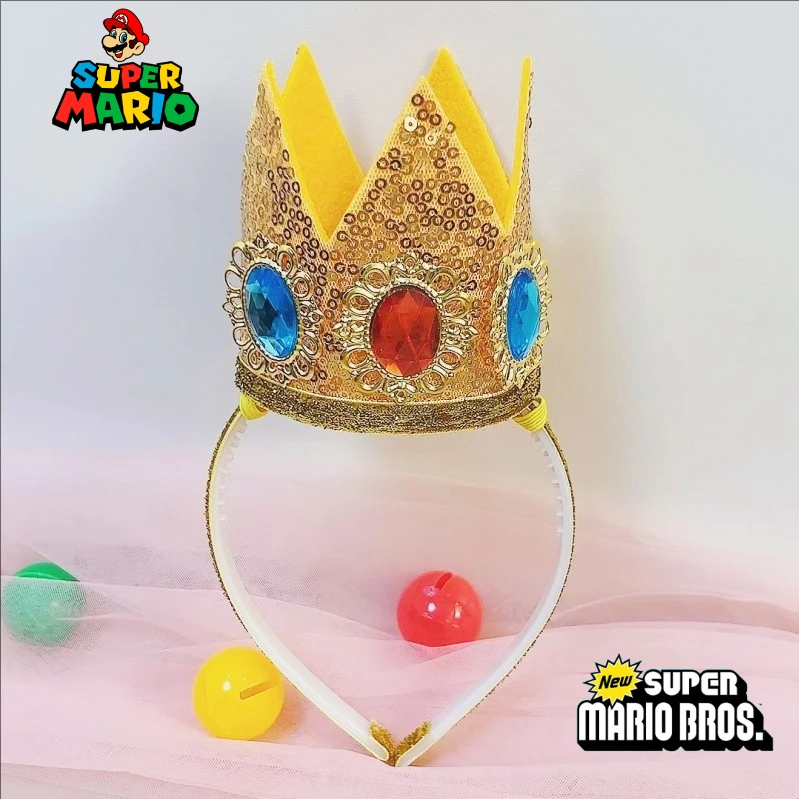 

Super Mario Peach Princess Crown Style Headwear Kawaii Headband with Diamond Stage Dressing Cute Cosplay Prop Crown for Girls