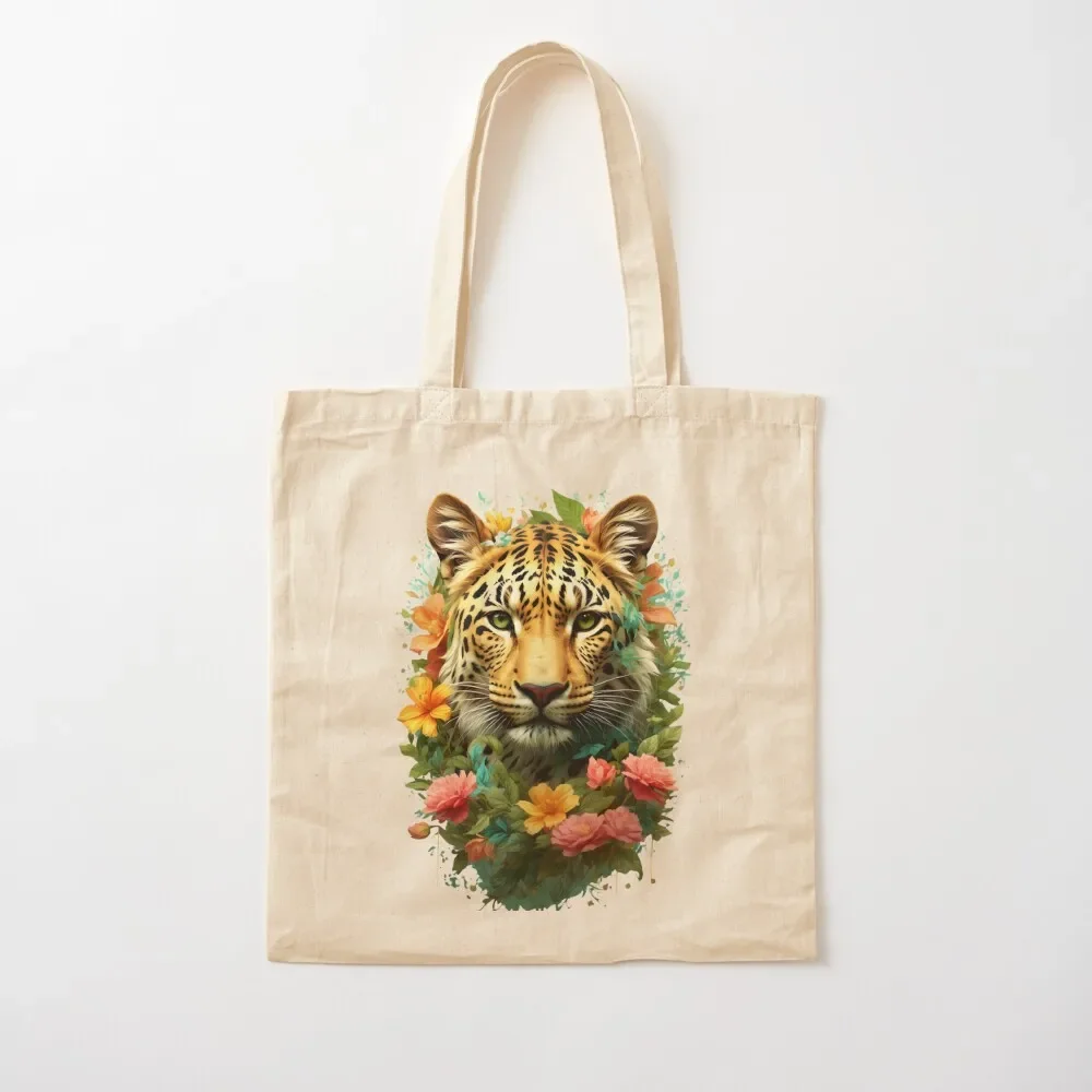 

Ultra Realistic Leopard with Vintage Floral Design Tote Bag Reusable bags Lady bags Bag