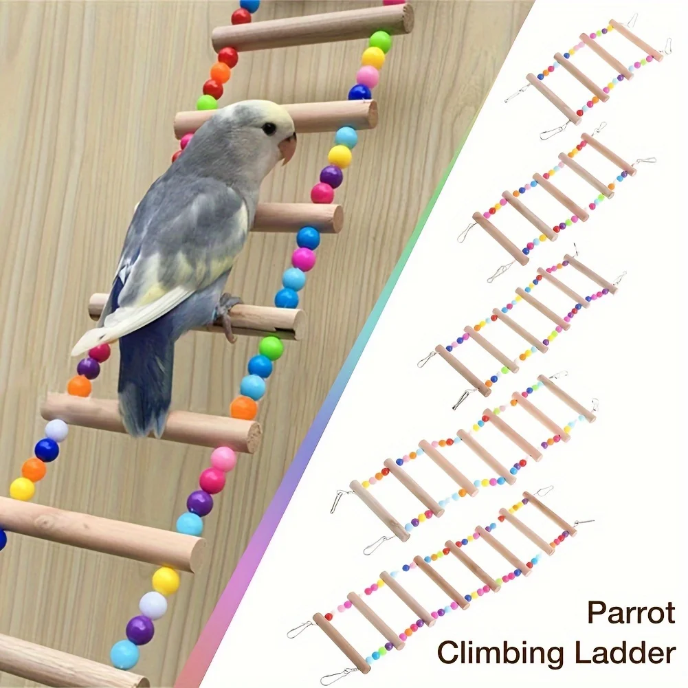 Vogel-Kletterbrücke mit 4/5/6/8 Stufen, Schaukel, Hängering, Kau- und Kletterzubehör für kleine Vögel, Papageienspielzeug, zufällige Farben