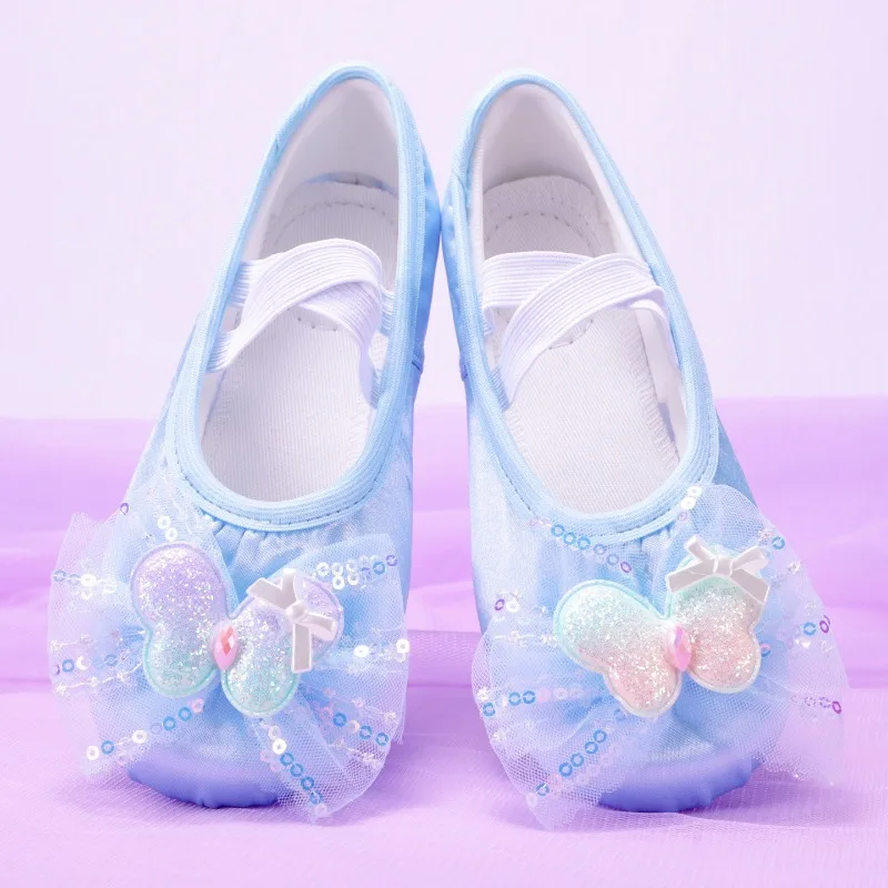 

butterfly bow stage shoes pink purple pink blue thick winter ballet flat ballet shoes girl warming shoes dancing ballet shoes