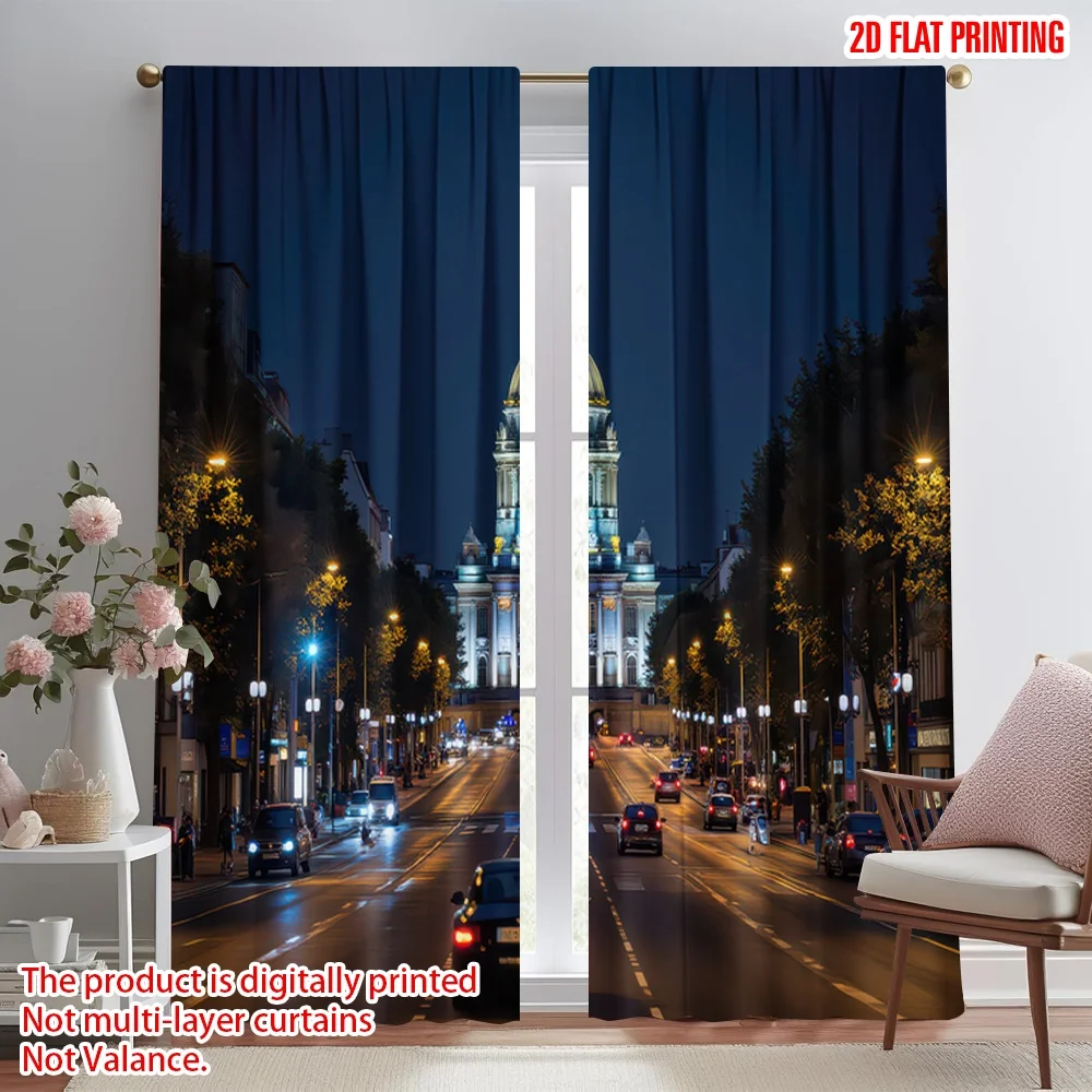 

2D flat printing 2pcs Drapes Illuminated Dome Night Scene Digital Printed Polyester Drapes Birthday Party Perfect for Holiday