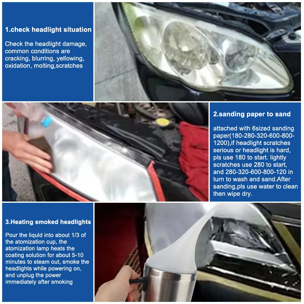 Faróis traseiros da motocicleta lâmpada polimento ferramentas de limpeza reparação o copo atomizador luz carro farol lente restauração kit