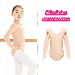 Children Long Sleeve Nude Leotard Kids Gymnastics Ballet Dance Leotard Girls Flesh Underwear Skin High Elastic Bodysuit