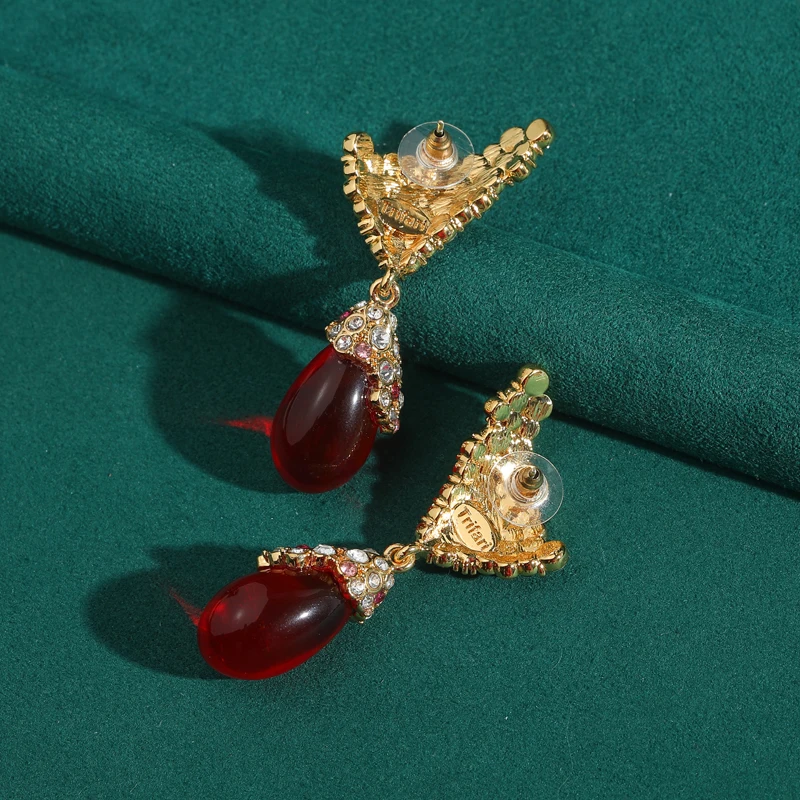 

Vintage Red Glaze Water Droplet Bridal Drop Earring For Woman 2026 Gold Color Rhinestone Luxury Jewelry Designers Wedding New