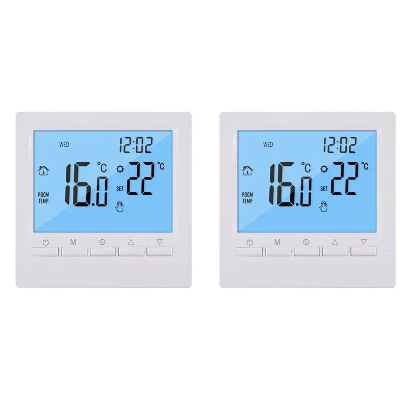 

【PUBLICITY】2X Программируемый цифровой термостат 3A с недельным контролем температуры в помещении для эффективного домашнего отопления, белая подсветка