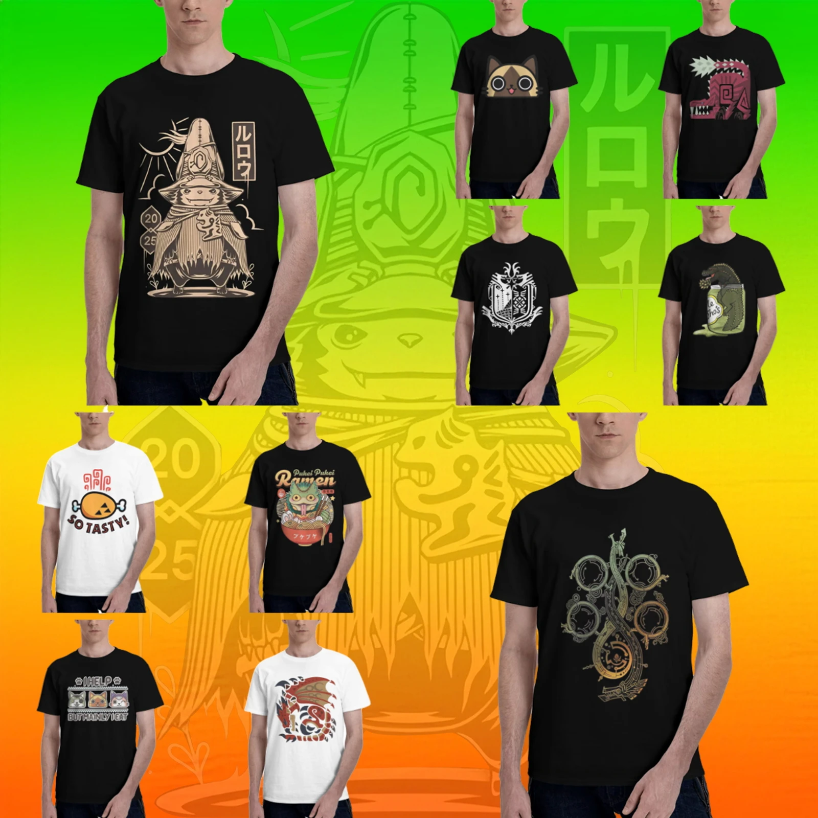 Camiseta Vintage de verano Rove monster hunter wilds Hipster, camisetas de algodón para hombre, ropa Retro de manga corta de talla grande