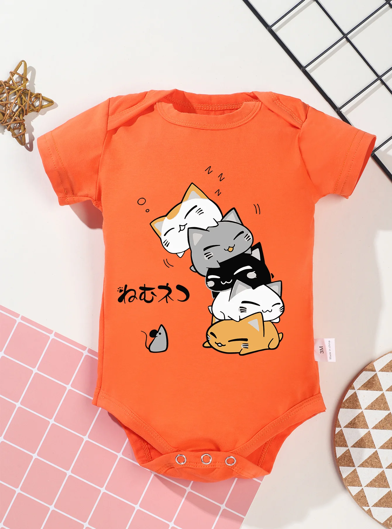 Harajuku Clothes Jumpsuit Bodysuit Infant Baby Girl Boy Newborn Toddler Trendy Short Sleeve Romper Cat Carton Pattern