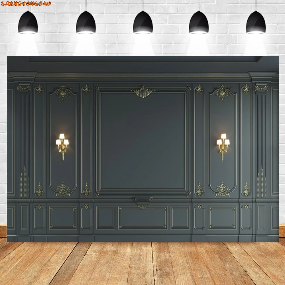 Retro European Style Black Wall Backdrop Interior Room Birthday Party Wedding Portrait Photography Background Decor Photo Studio