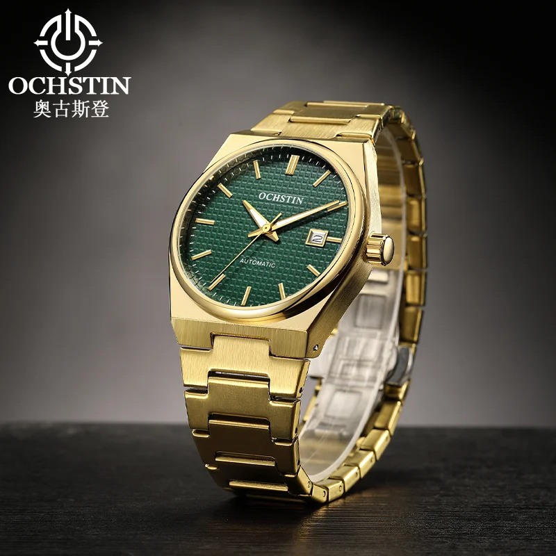 OCHSTIN Man Automatic Mechanical Movement Watches Men's Stainless Steel Bracelet Wristwatch Mineral Hardened Glass Male Clock