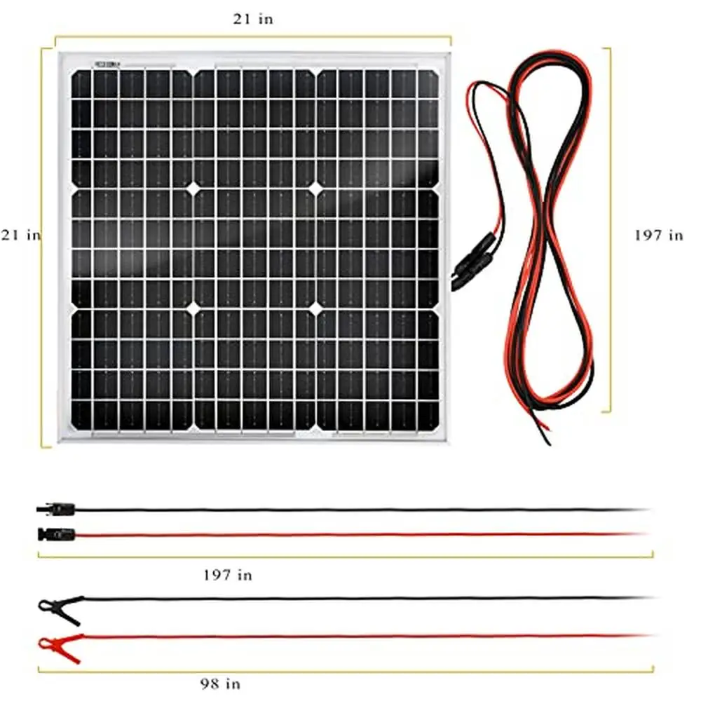 Monocrystalline 50W Solar Panel Kit with 30A Charge Controller Outdoor RV Boat Trailer Camper Marine Power System Solution Kit