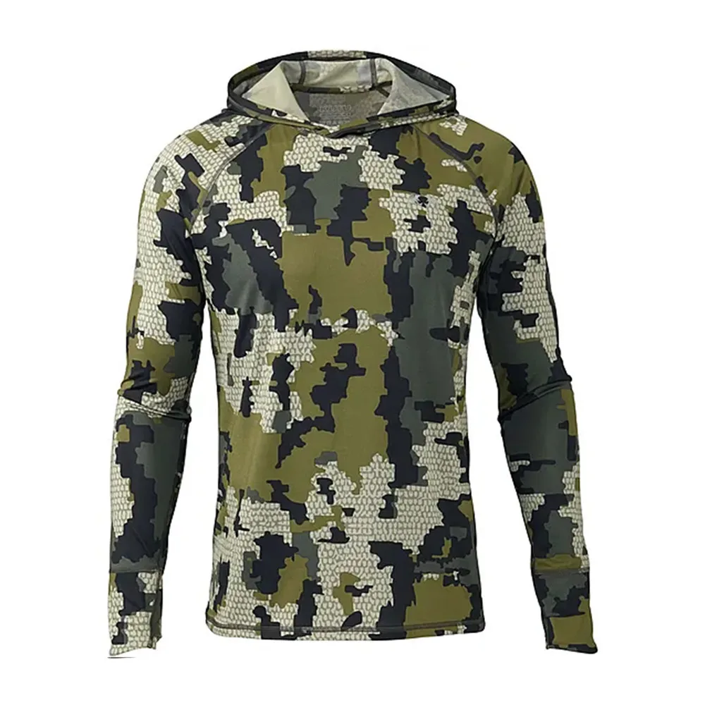 Men's Camouflage Fishing Shirt UV Protection Long Sleeve Hooded Fishing Hoodie Quick Dry Outdoor Sun Protection Top for Men