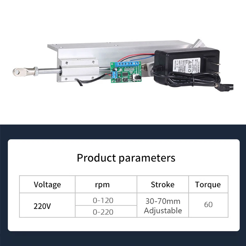 Imagem -02 - Atuador Linear Reciprocating Pequeno sem Escova Faça Você Mesmo com Curso 3070 mm Ajustável do Controlador da Velocidade da Fonte de Alimentação 0120rpm 0220rpm