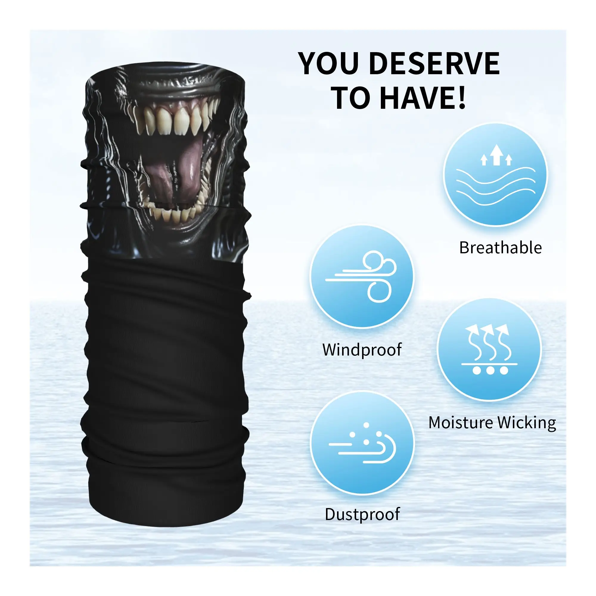 Predator Smile Horror Xenomorph Alien Monster Bandana Neck Gaiter Printed Wrap Scarf Headband Hiking Fishing Unisex Washable