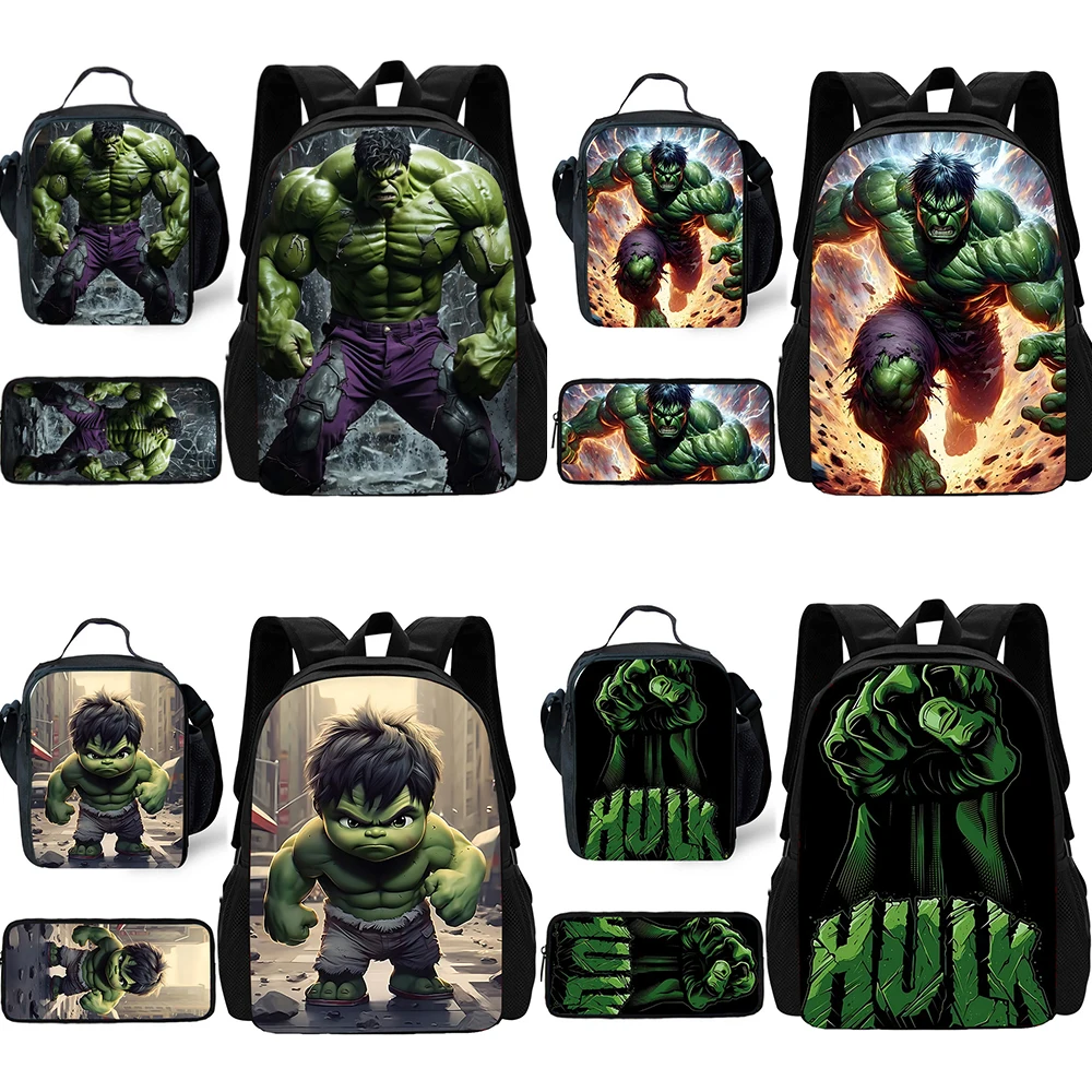 3 pezzi set film The Hulks zaino da scuola per bambini con borse per il pranzo, borse per matite, borse da scuola per ragazzi e ragazze miglior regalo