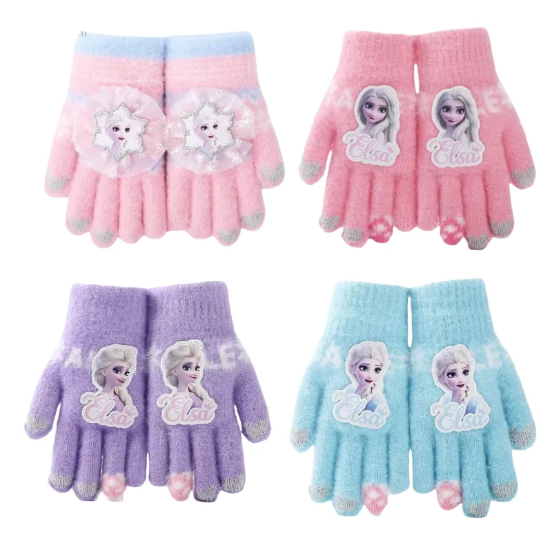 Frozen Elsa kawaii cute all-inclusive finger children's autumn and winter outdoor riding windproof warm gloves holiday gift