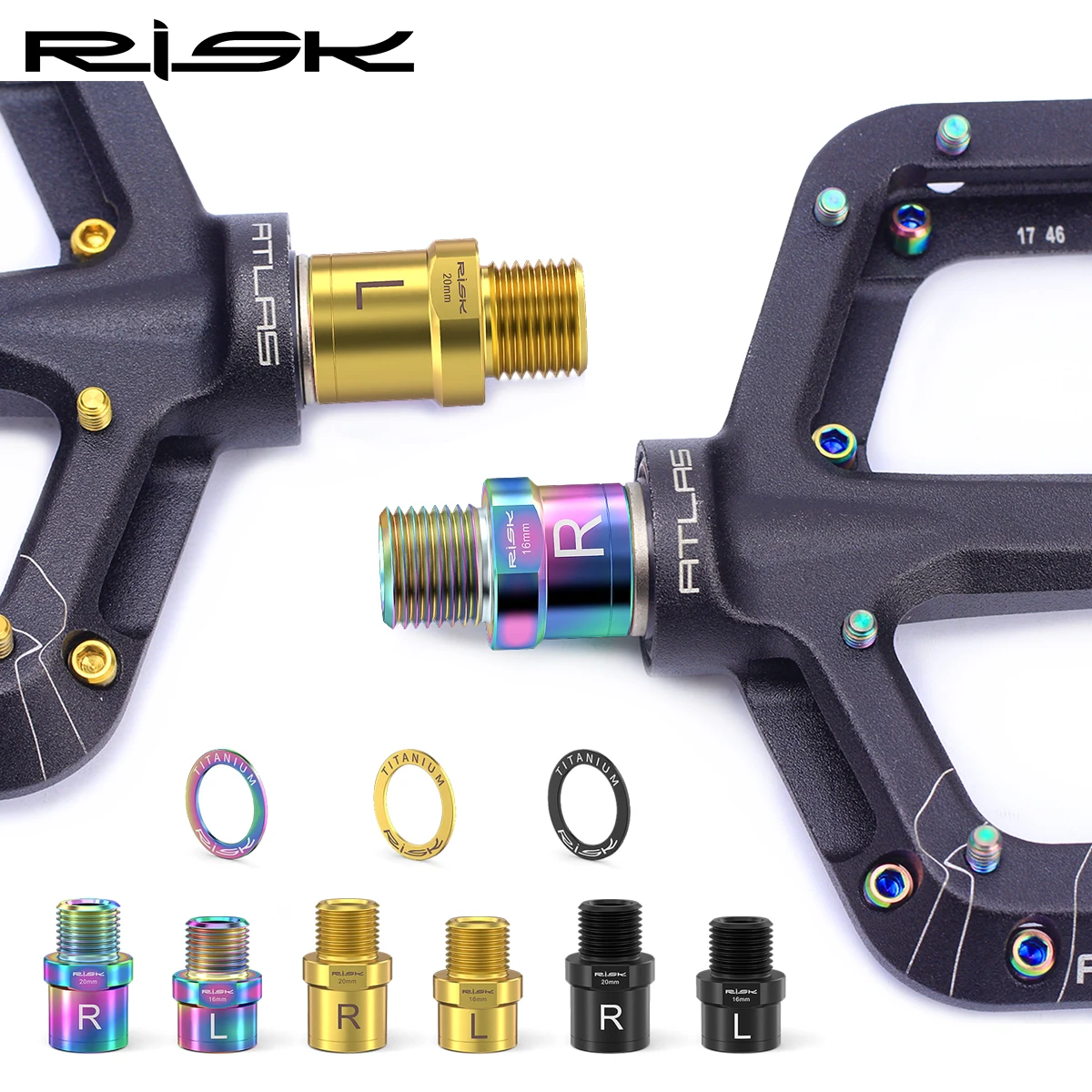 

Risk Bike Pedal Extended Axle Core 16mm 20mm Bicycle Axis Converter Pedal Extension with Gasket Bike Self-lock Pedal Extender