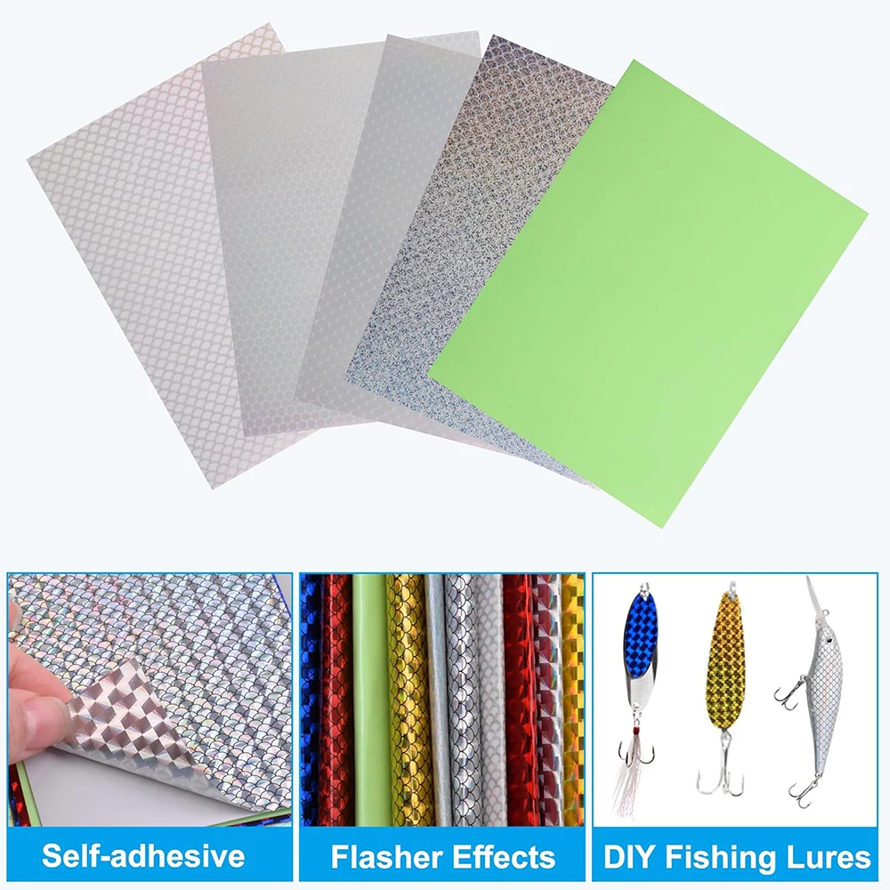5Pcs Fishing Lures Tape Reflective Fish Scales Sticker Holographic Adhesive Film Flash Lure Tape for Fishing Lure Making