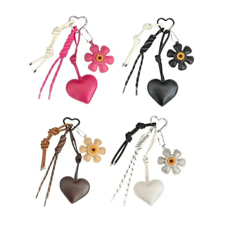 Vintage PU-Leder Blumenherz Taschenanhänger & Schlüsselanhänger, Handgefertigter Boho-Taschenanhänger für Frauen, Ästhetisches Accessoire für Tragetaschen – Detail 7