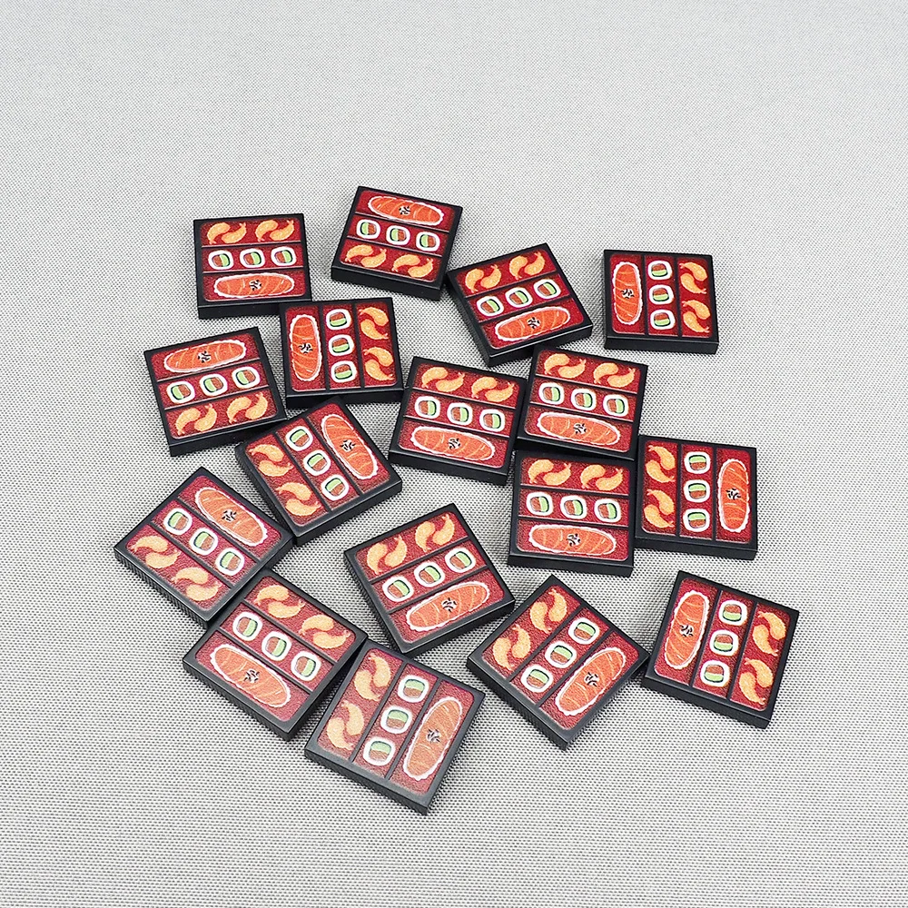 MOC 10PCS Printed 3068 2X2 Sushi lunch Pattern Building Blocks Food Pay House Decoration Bricks Particle Toy Children Kid Gifts